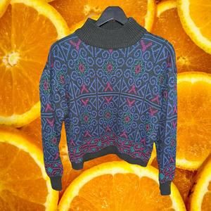 Vintage D.B.Ohara Black Blue Pink and Green Sweater‎ Size Large